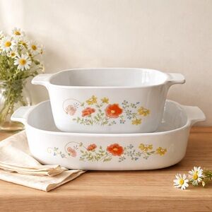 Vintage CorningWare USA Wildflower Orange Poppies A-10-B and A-1 1/2-B NO LIDS